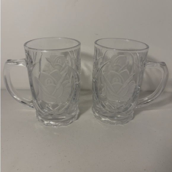 Mikasa Other - Elegant Clear Glass Mugs with Floral Design
